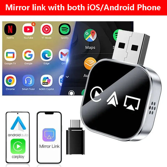2026 Upgrade 3 in 1 Screen Mirror Link with iOS/Android Phone, wired to wireless Carplay adapter