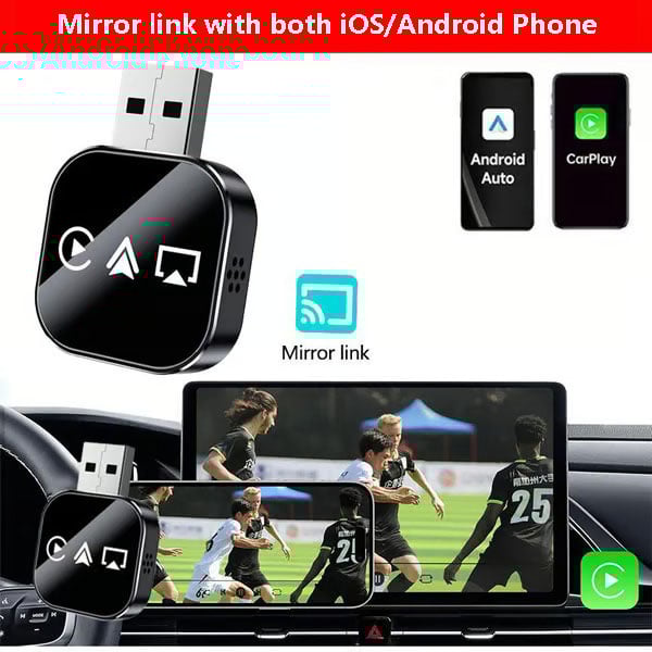 2026 Upgrade 3 in 1 Screen Mirror Link with iOS/Android Phone, wired to wireless Carplay adapter