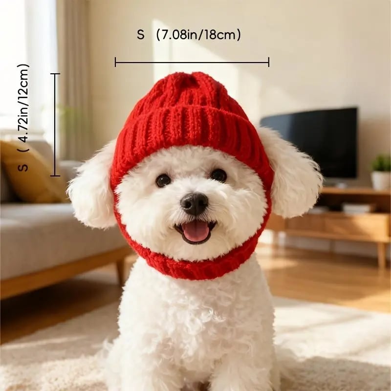 🔥Last Day: BUY 2 GET 1 FREE - 🐾Red Wool Knit Dog Beanie with Ear Flaps – Warm Winter Hat