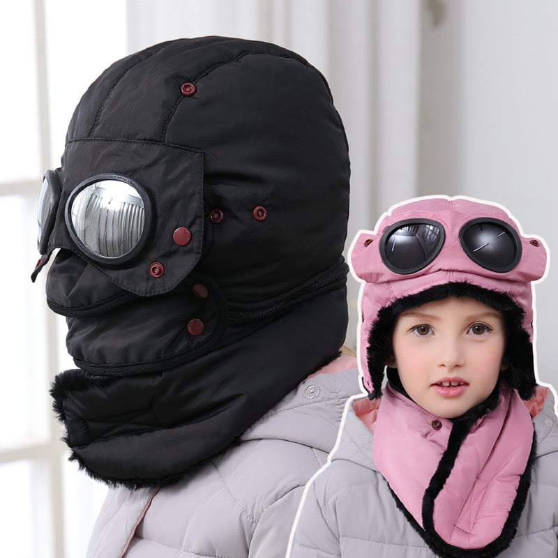 Winter Thermal Hat with Glasses Windproof Ski Mask Cap Fashion Warm Hat for Cycling