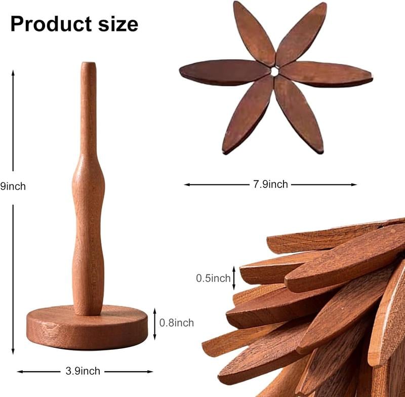 Natural Tree Trivet Set- 4 Trivets & 1 Stand - Heat-Resistant Foldable Design