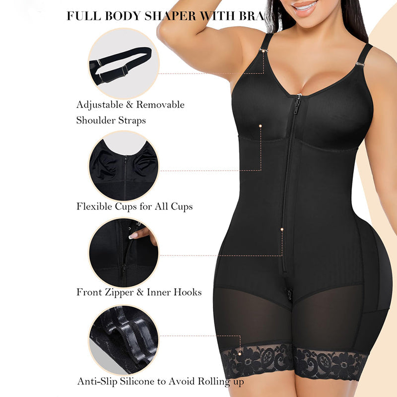 Fajas Colombianas shapewear  Tummy Control Butt Lifter Shaper with Zipper Crotch detachable shoulder strap