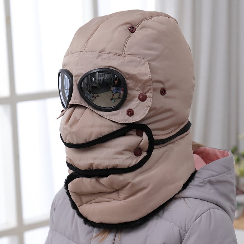 Winter Thermal Hat with Glasses Windproof Ski Mask Cap Fashion Warm Hat for Cycling