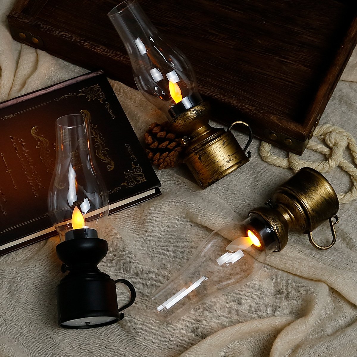 ✨🕯️LED Vintage Kerosene Lamp Electronic Swing Candle Lights