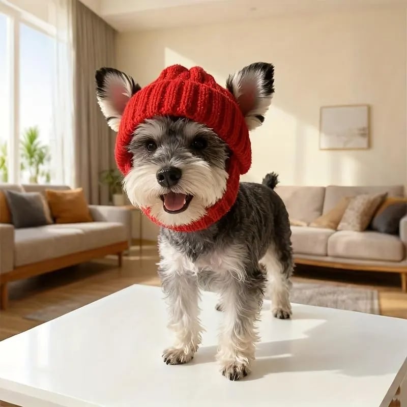 🔥Last Day: BUY 2 GET 1 FREE - 🐾Red Wool Knit Dog Beanie with Ear Flaps – Warm Winter Hat