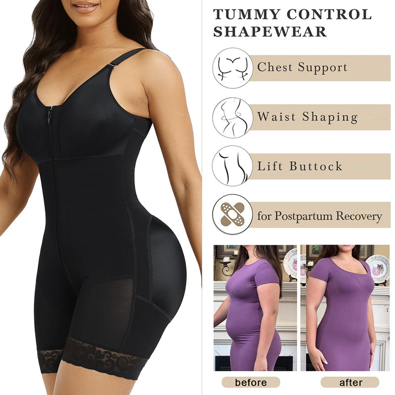Fajas Colombianas shapewear  Tummy Control Butt Lifter Shaper with Zipper Crotch detachable shoulder strap