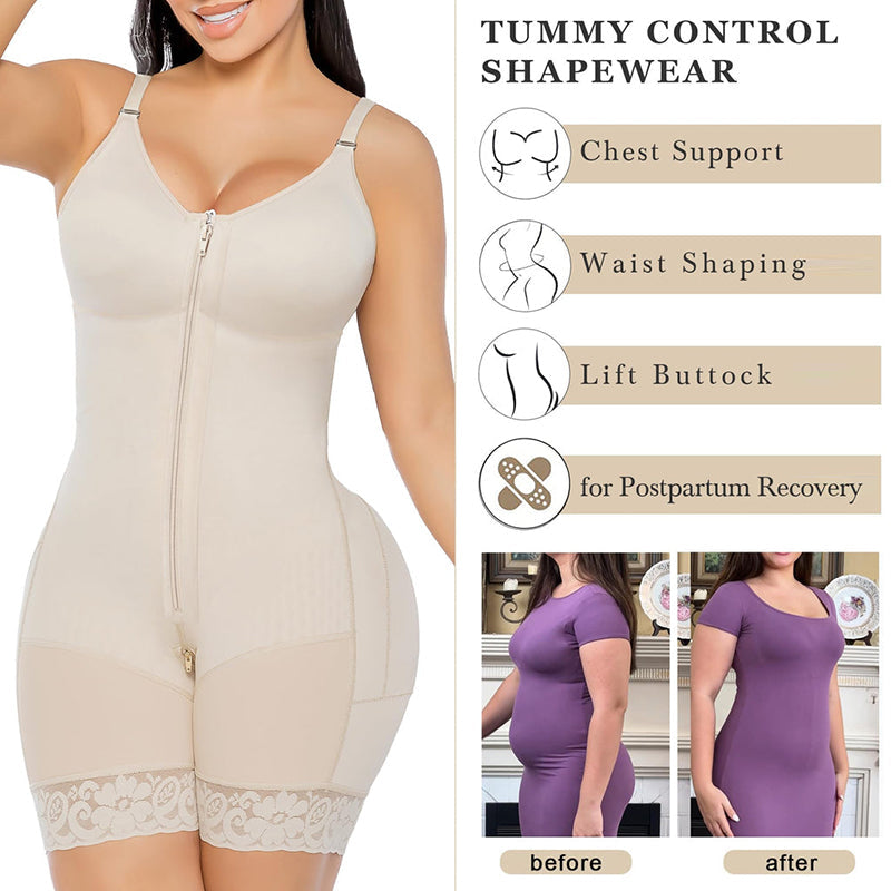 Fajas Colombianas shapewear  Tummy Control Butt Lifter Shaper with Zipper Crotch detachable shoulder strap
