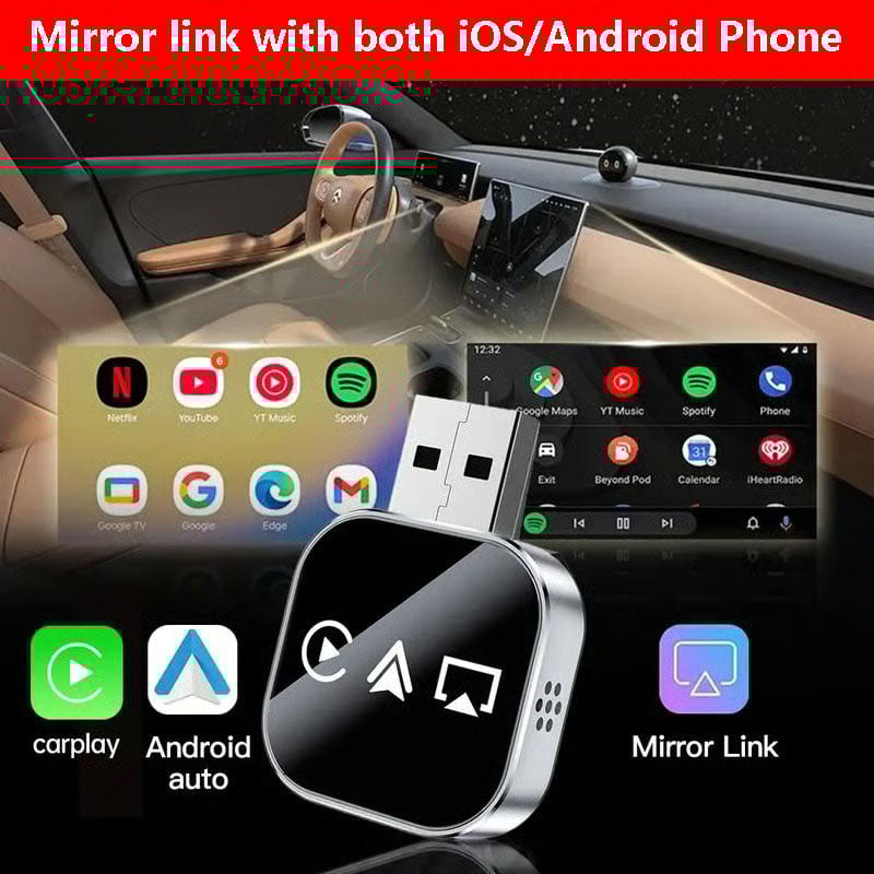 2026 Upgrade 3 in 1 Screen Mirror Link with iOS/Android Phone, wired to wireless Carplay adapter