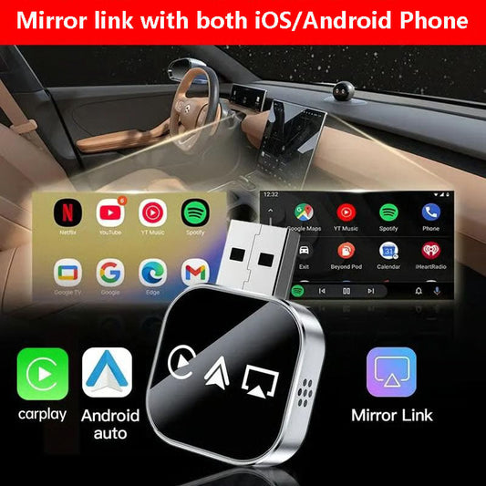 2026 Upgrade 3 in 1 Screen Mirror Link with iOS/Android Phone, wired to wireless Carplay adapter