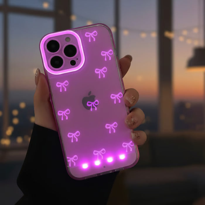 📱Vibrant LED Bowknot Phone Case, Compatible with iPhone 11/12/13/14/15/16/17 Pro/Pro Max