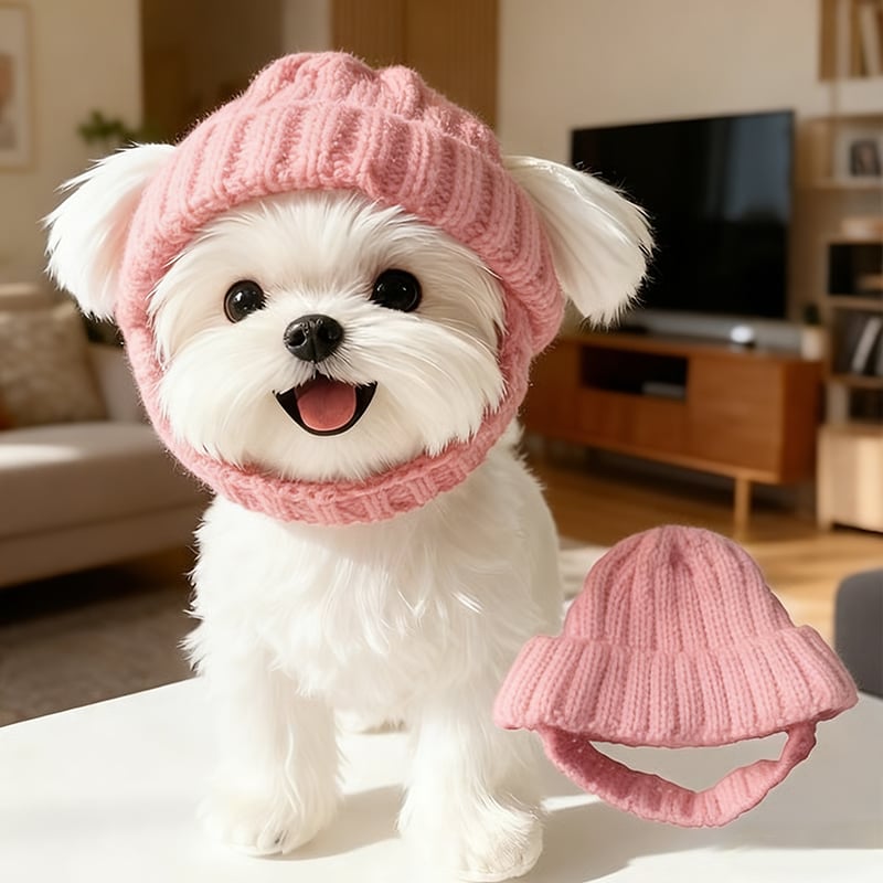 🔥Last Day: BUY 2 GET 1 FREE - 🐾Red Wool Knit Dog Beanie with Ear Flaps – Warm Winter Hat